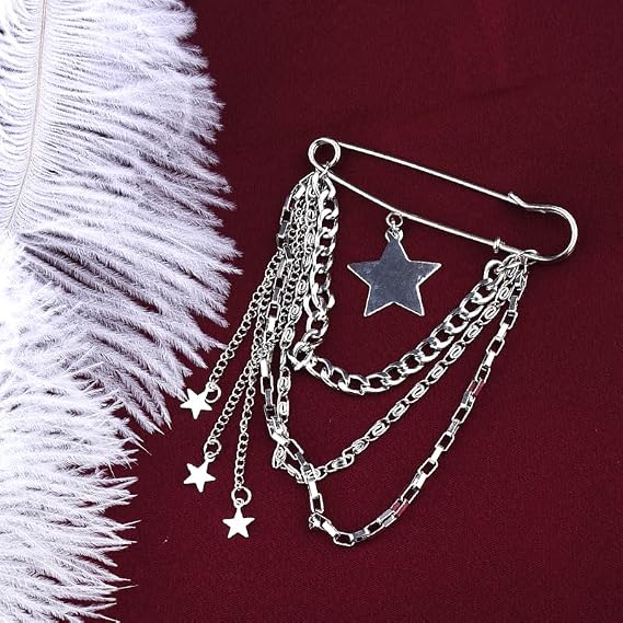 Punk Butterfly Cross Star Brooch for Shawl Pin Collar Y2k Brooch Pins Hanging Chain Decorative Pins for Clothes Lapel Pin Brooch