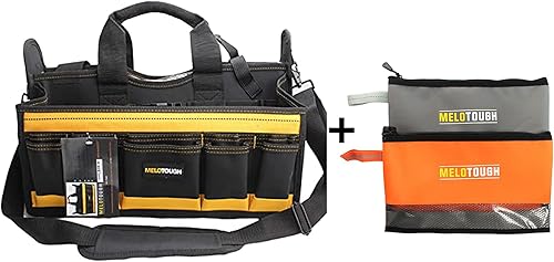 Melo Tough - Bandeja central de herramientas de 17 pulgadas con correa para el hombro y bolsa de múltiples herramientas, bolsa de herramientas