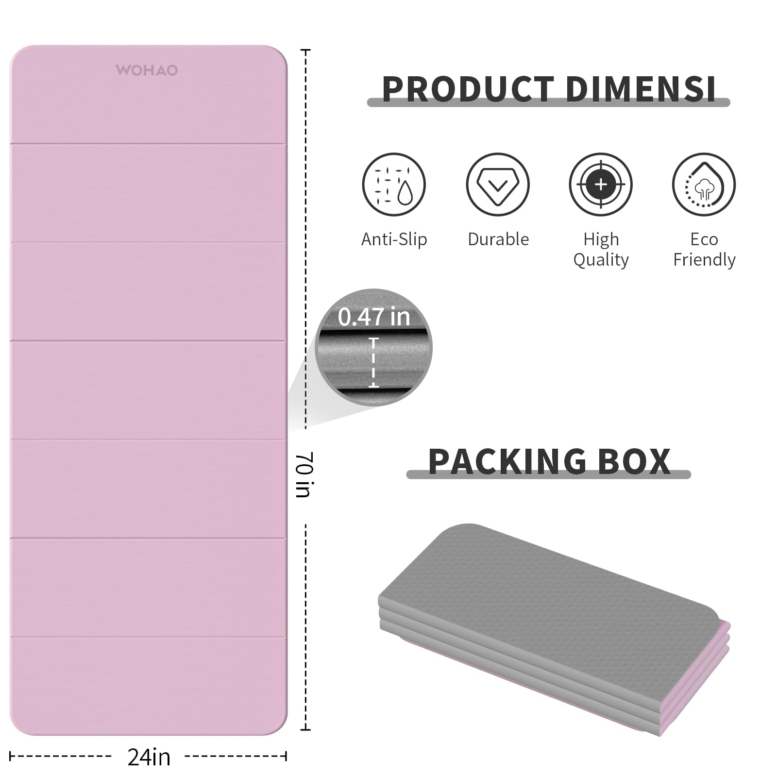 Esterilla de yoga de 7 pliegues de 70 x 24 a 1/2 pulgadas de grosor, tapete de ejercicio plegable, tapete de TPE antideslizante compacto para viajes, almacenamiento, yoga y gimnasio en casa