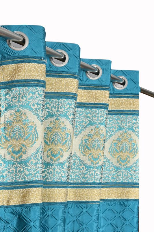 Image of Exporthub Set of 2 Pc Heavy Quality Premium Curtains Flowers Patch Design Aqua Blue Color Window Curtains - Window - 5 feet (EHSPR958 54)