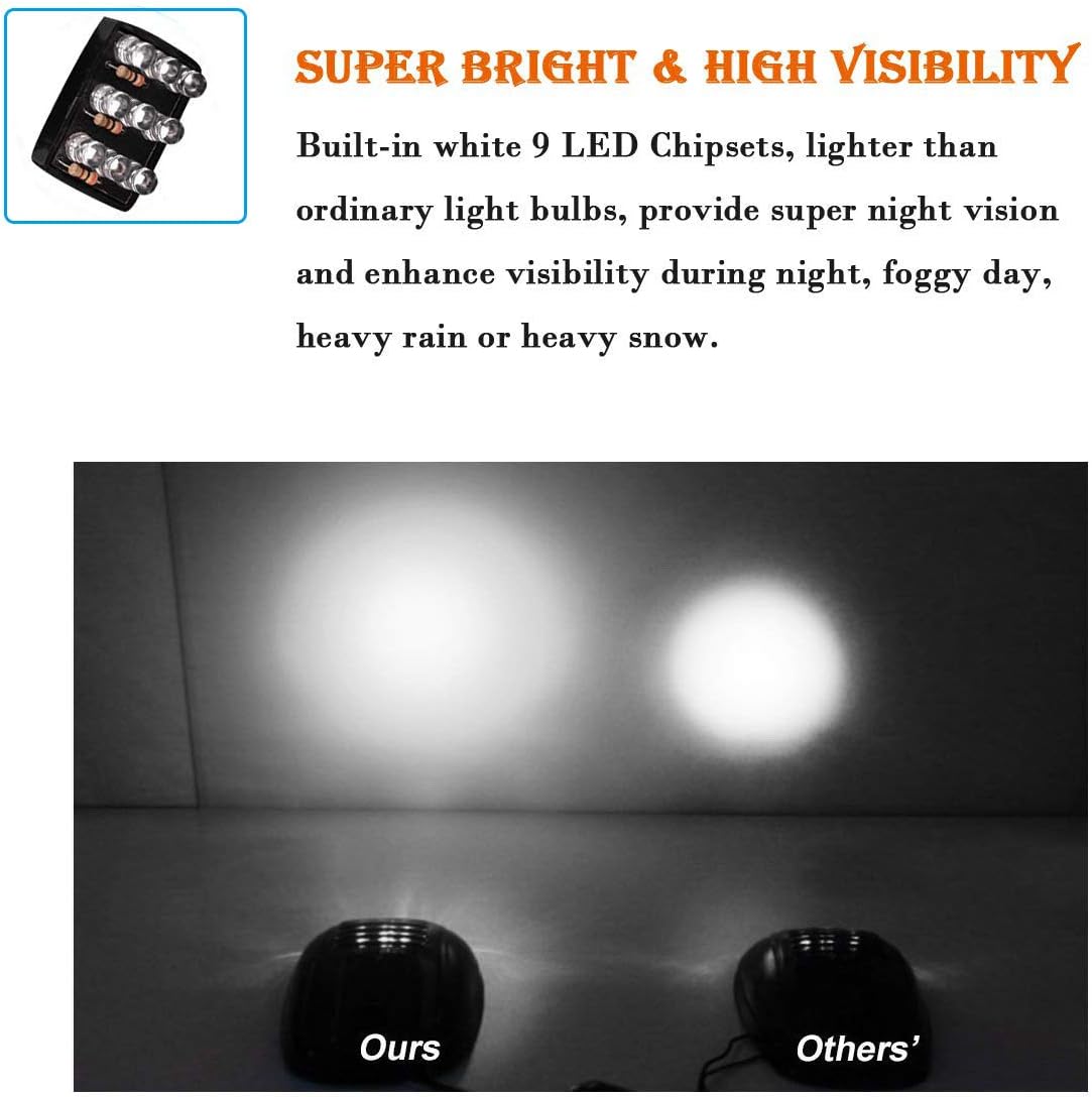 NPAUTO 5pcs Smoked LED Cab Marker Lights White 9 LED Roof Top Clearance Lights Running Lights Replacement for 2003-2018 Dodge Ram 1500 2500 3500 4500 5500 Pickup Truck