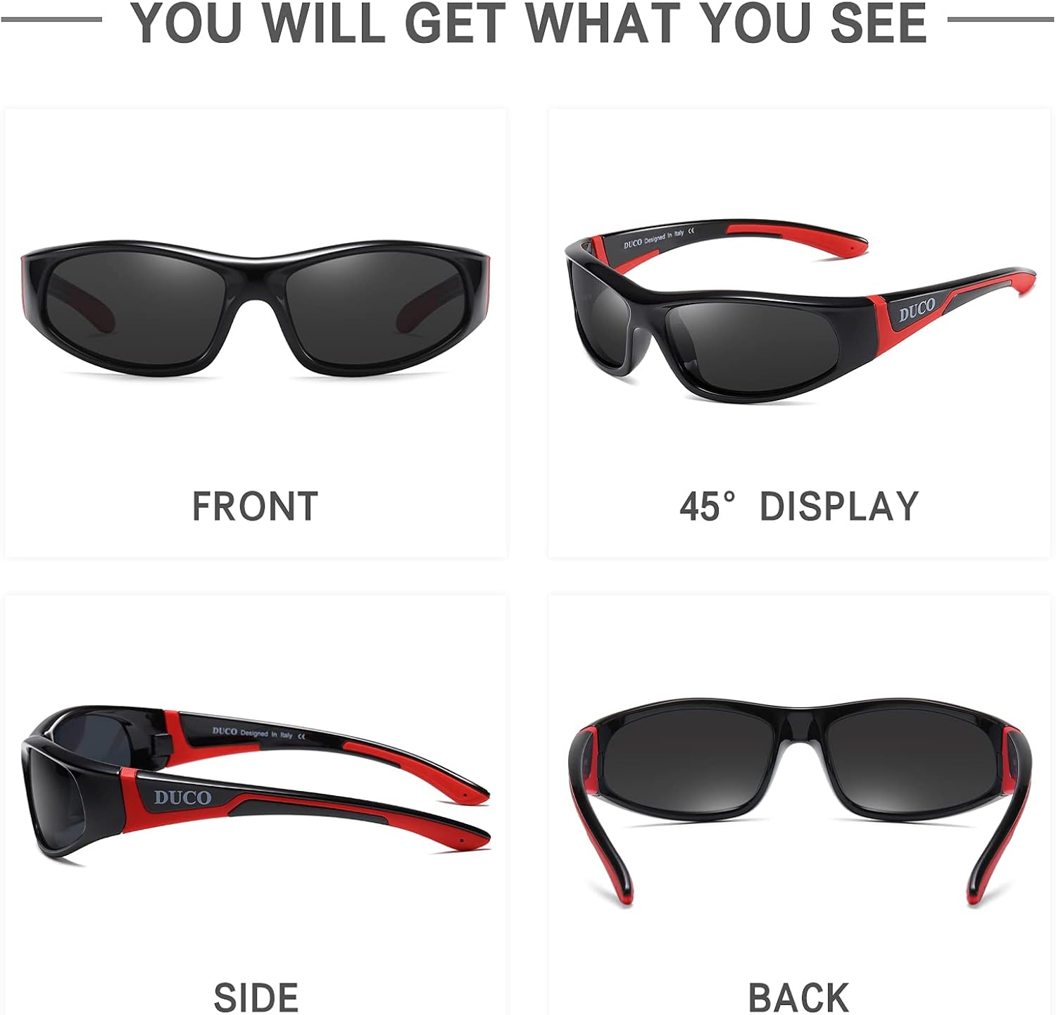 Duco Kids Sunglasses Boys Sports Sunglasses Youth Polarized Sunglasses For Boys And Girls Age 3-10 With Rubber Flexible Frame Black Red K001 : Clothing, Shoes & Jewelry