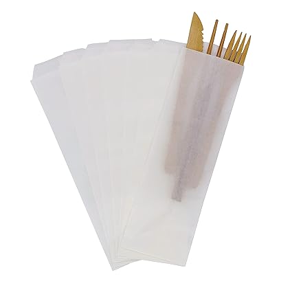 100 Flat Glassine Paper Bags 3x10 inch for Candies, Churros, Pretzel Sticks Kitchen Cutlery Chopsticks Utensils Holder Wedding Party Tableware Silverware Flatware
