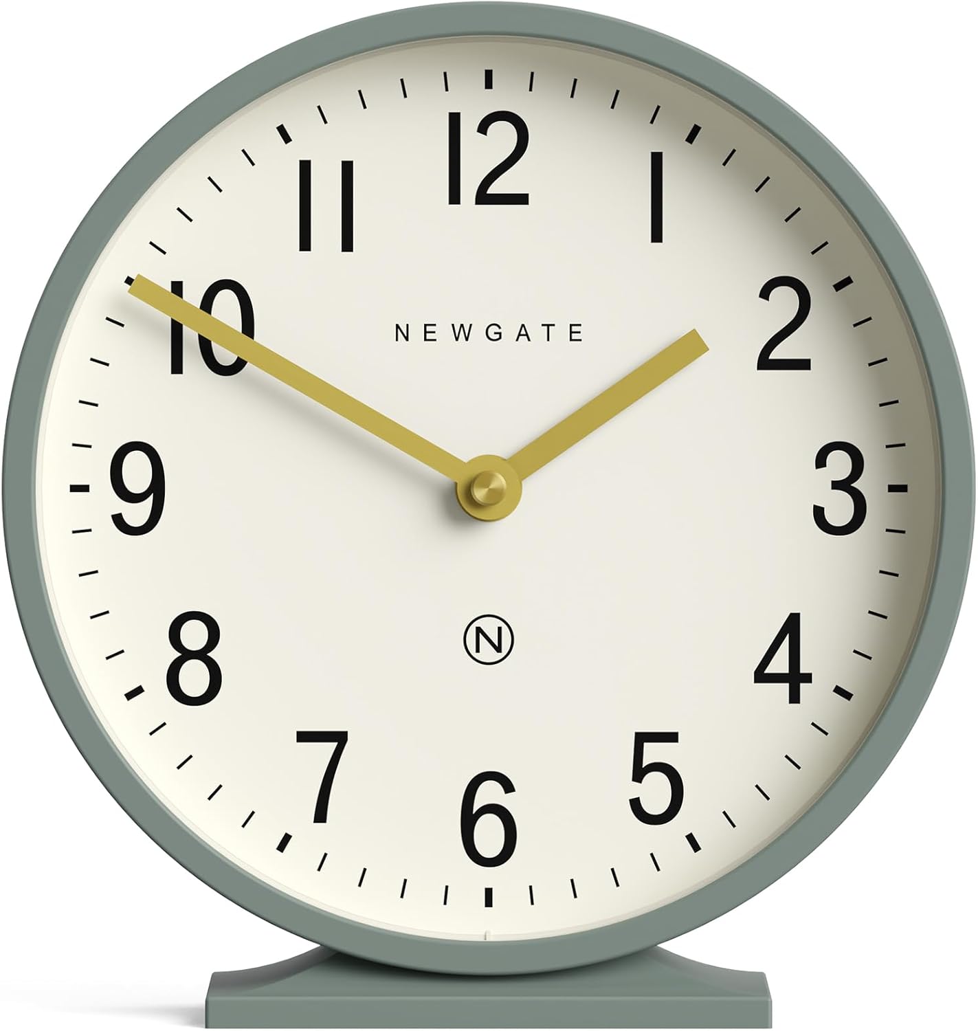 NEWGATE® Q Mantel Clock | Modern Classic Round Mantel Clock | Asparagus Green | Contemporary Style for Mantel, Desk, Table, Shelf or Bedside