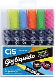 CIS Giz Liquido Marcador Multiuso 6 Cores Neon, Multicor