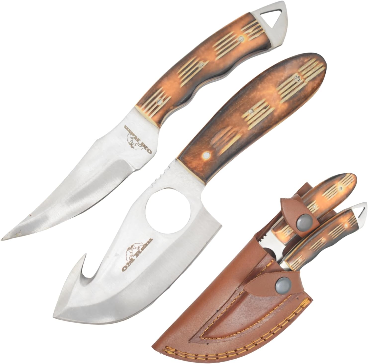 Handmade 2-Piece Camping Hunting Outdoor Skinner Knife Set (Burn Bone)