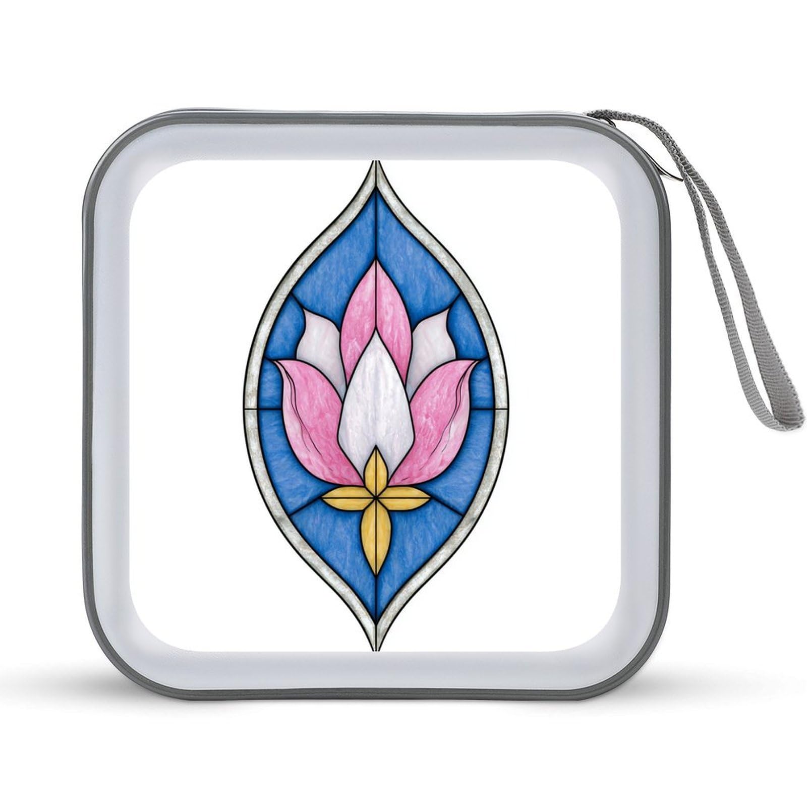 Jubonexis Stained Glass Stylized Pink And White Flower CD Case DVD Storage Case Portable for Car Home Travel