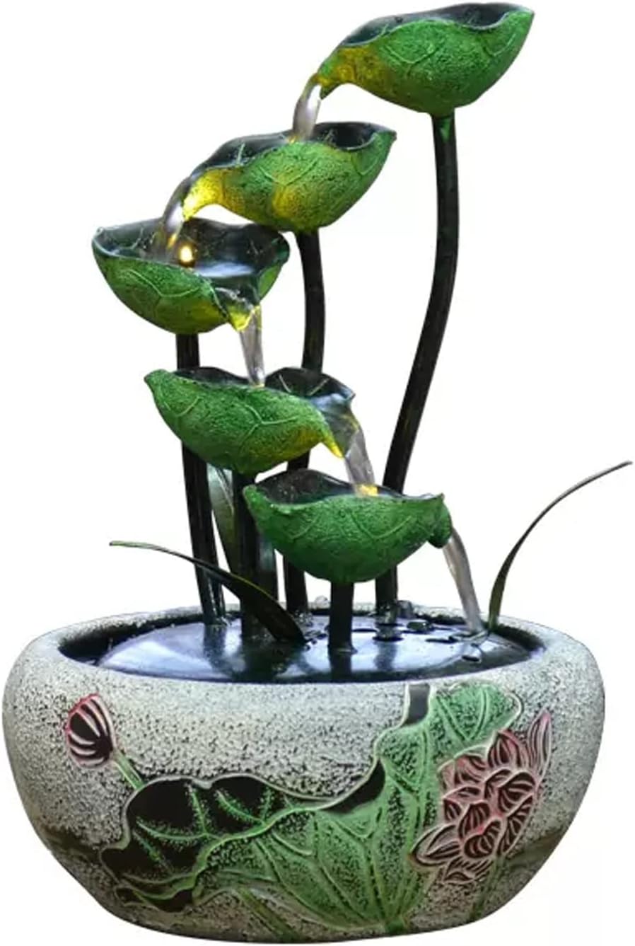 Tabletop Fountains 5-Tier Tabletop Fountains Indoor Lotus Leaf Relaxation Fountains Tabletop Waterfall Decoration Fountain Zen Meditation Waterfall for Home Office Bedroom Desk Décoration Relaxation F