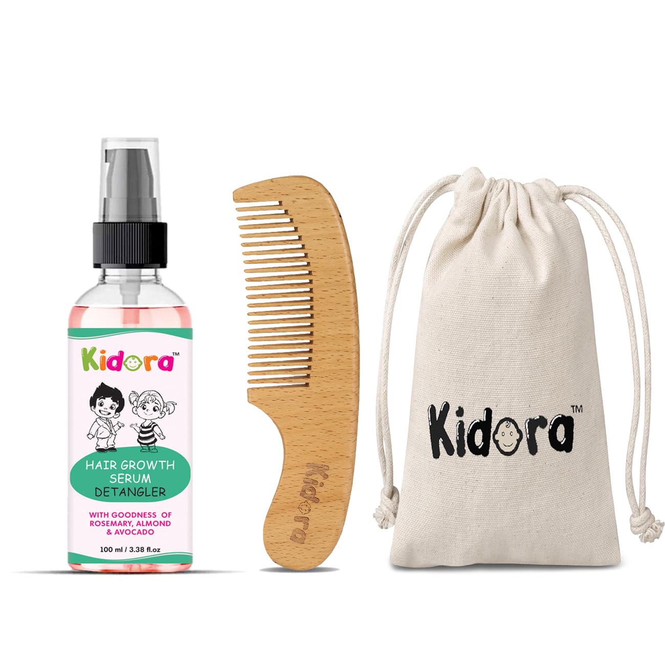 Kidora Premium 2 in 1 Baby Grooming Kit | Wooden Comb for Kids | Baby Hair Growth Serum for Kids | Goodness of Rosemary, Almond & Avacado | Grows, Strengthens, Hydrates & Protects | Perfect Baby Hair Care Kit | Best Gift Ideas for Kids-image-34