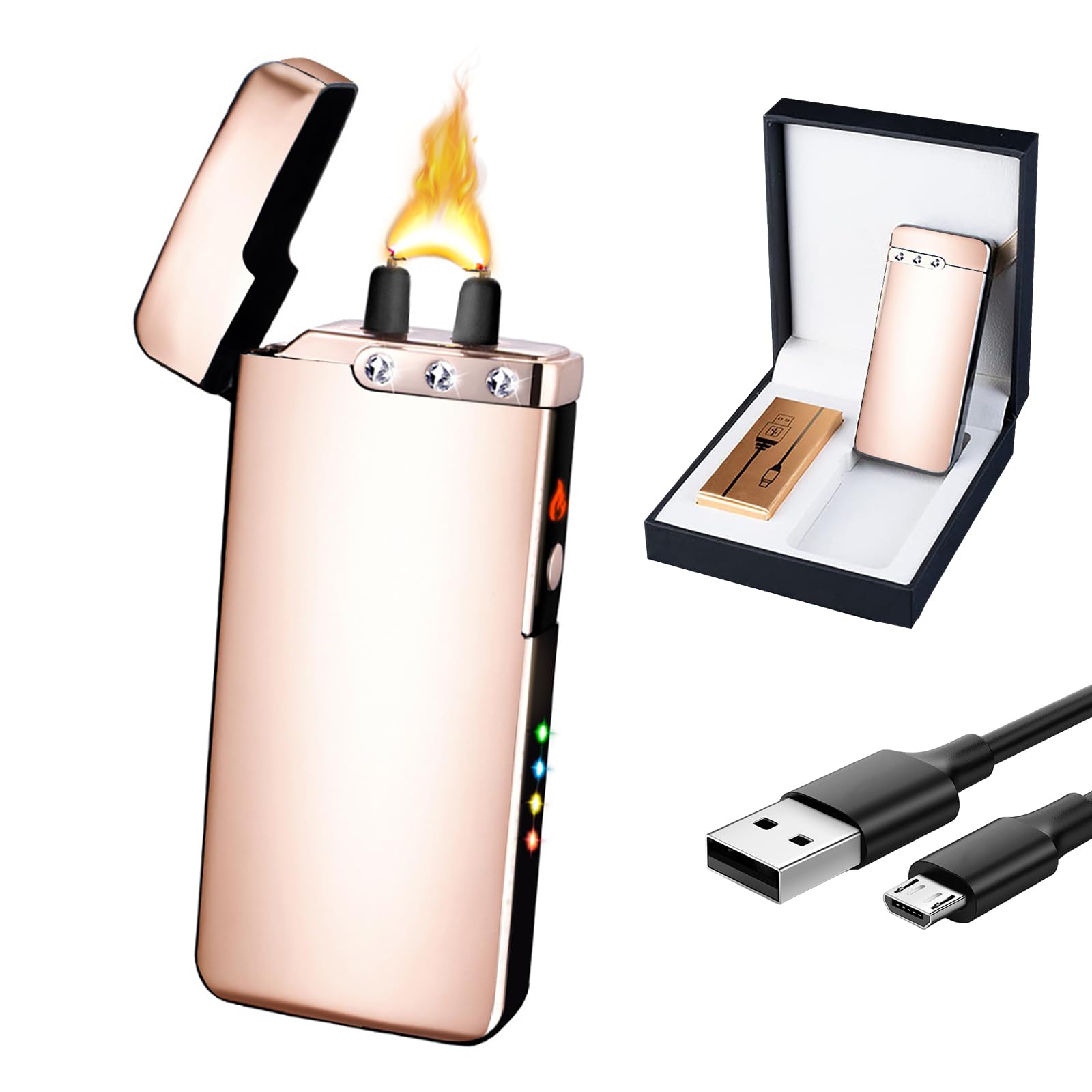 Skrfire Shiny Gold Electric Lighters Flame Arc Lighter,Flame Plasma Rechargeable Waterproof Lighter,Rechargeable Usb Lighters(Gold)