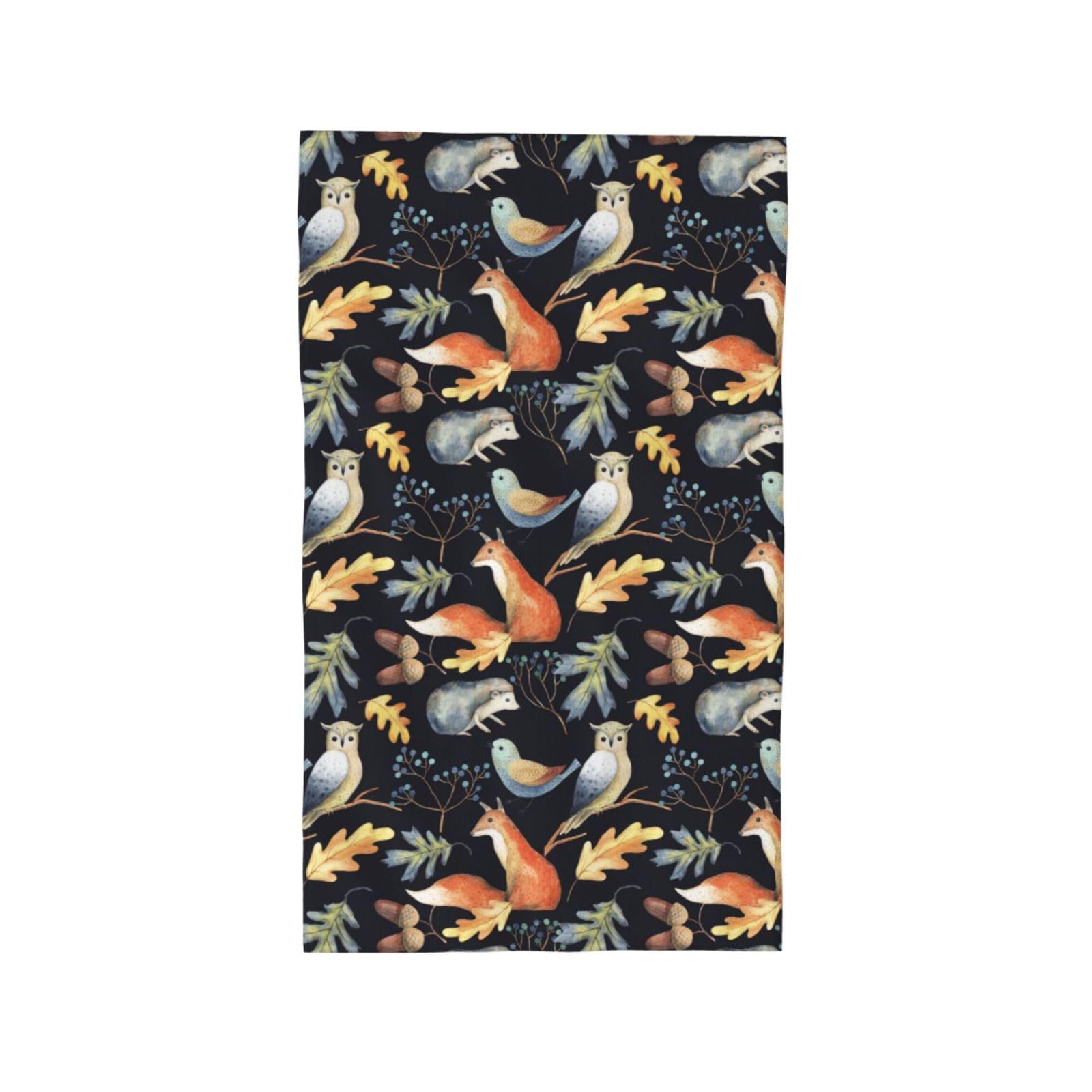 Gearsly Kitchen Hand Towels,Animal Owl Bird Fox Hedgehog Leaves Dish Towel,Super Absorbent Tea Towels,Cute Soft Kitchen Bathroom Decorations Guest Towel,Gifts for Women Men