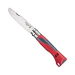 Opinel Outdoor Junior No. 07 Stainless Steel Folding Knife with Safety Rounded Tip, Integrated Whistle, Made in France (Red)