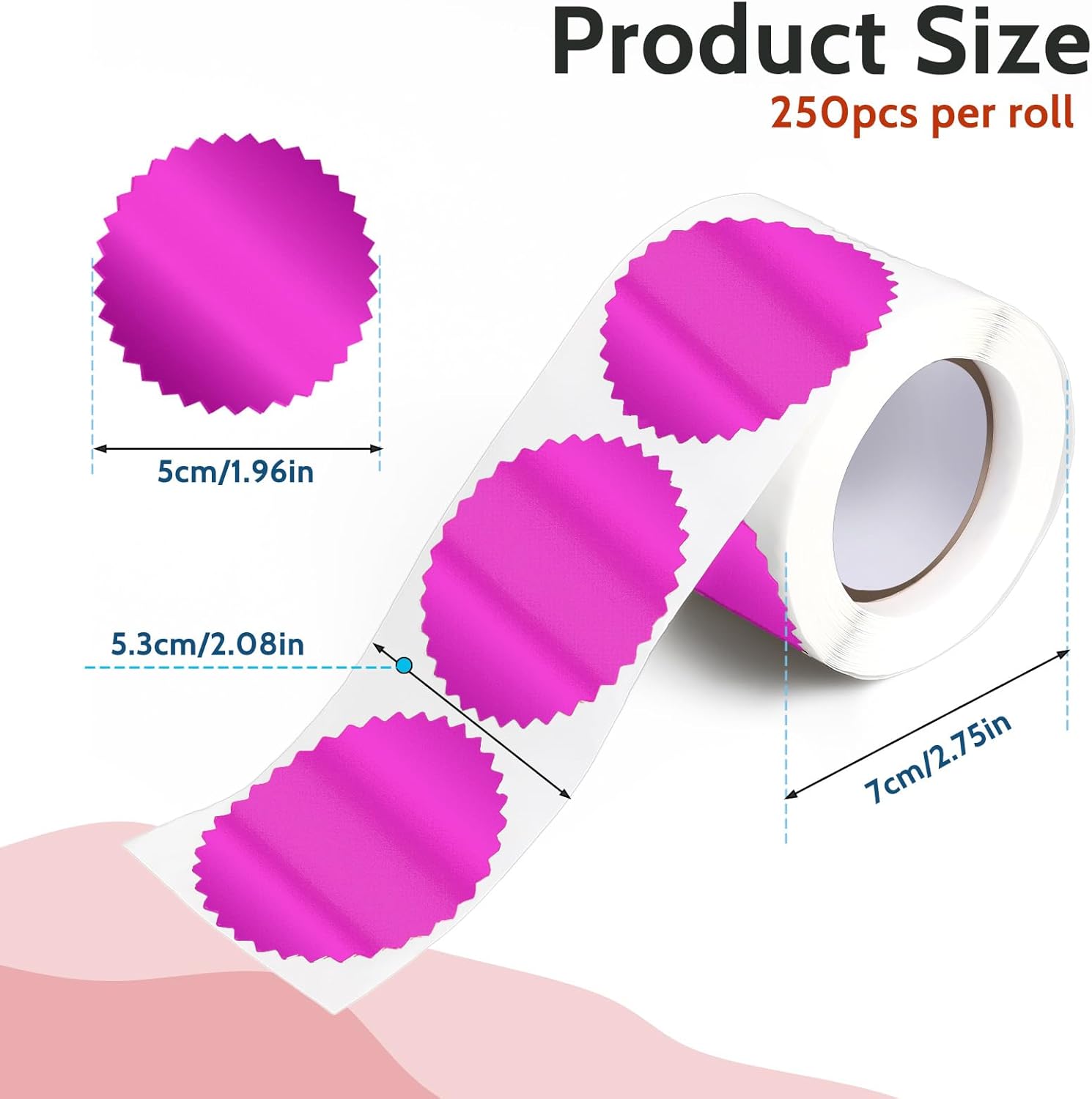 Embossing Stickers 2" Round Labels Purple Foil Blank Stickers Metallic Seals for Package, Graduation, Wedding Envelope, Certificate Wafer Seals with Serrated Edge 250 Sticker Per Roll - Image 2
