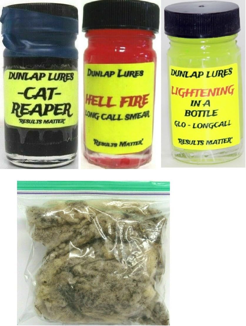 Dunlap Lures Bobcat Lure Kit 3 Piece 1 Ounce Jars Lightning in a Bottle Hellfire Cat Reaper K-35
