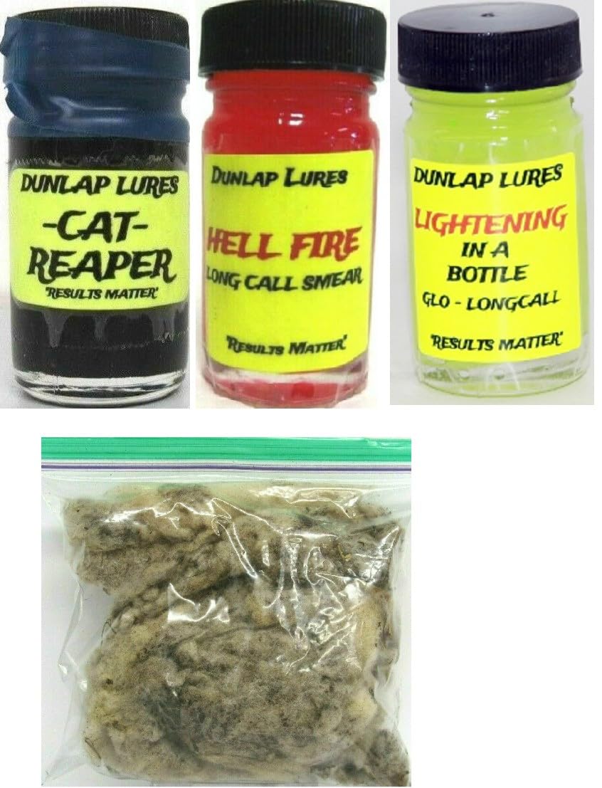 Dunlap Lures Bobcat Lure Kit 3 Piece 1 Ounce Jars Lightning in a Bottle Hellfire Cat Reaper K-35
