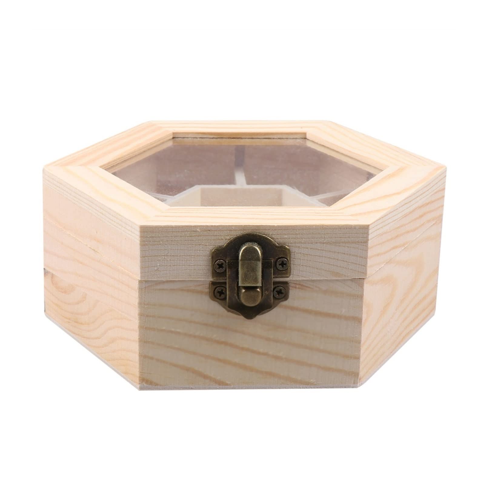 XBTGS Uhren-Display-Box, sechseckig, Holz-Schmuck-Organizer mit Glasdeckel und Schloss, Uhrenschmuck-Organizer zur Aufbewahrung und Präsentation von Uhrengehäusen für Herren