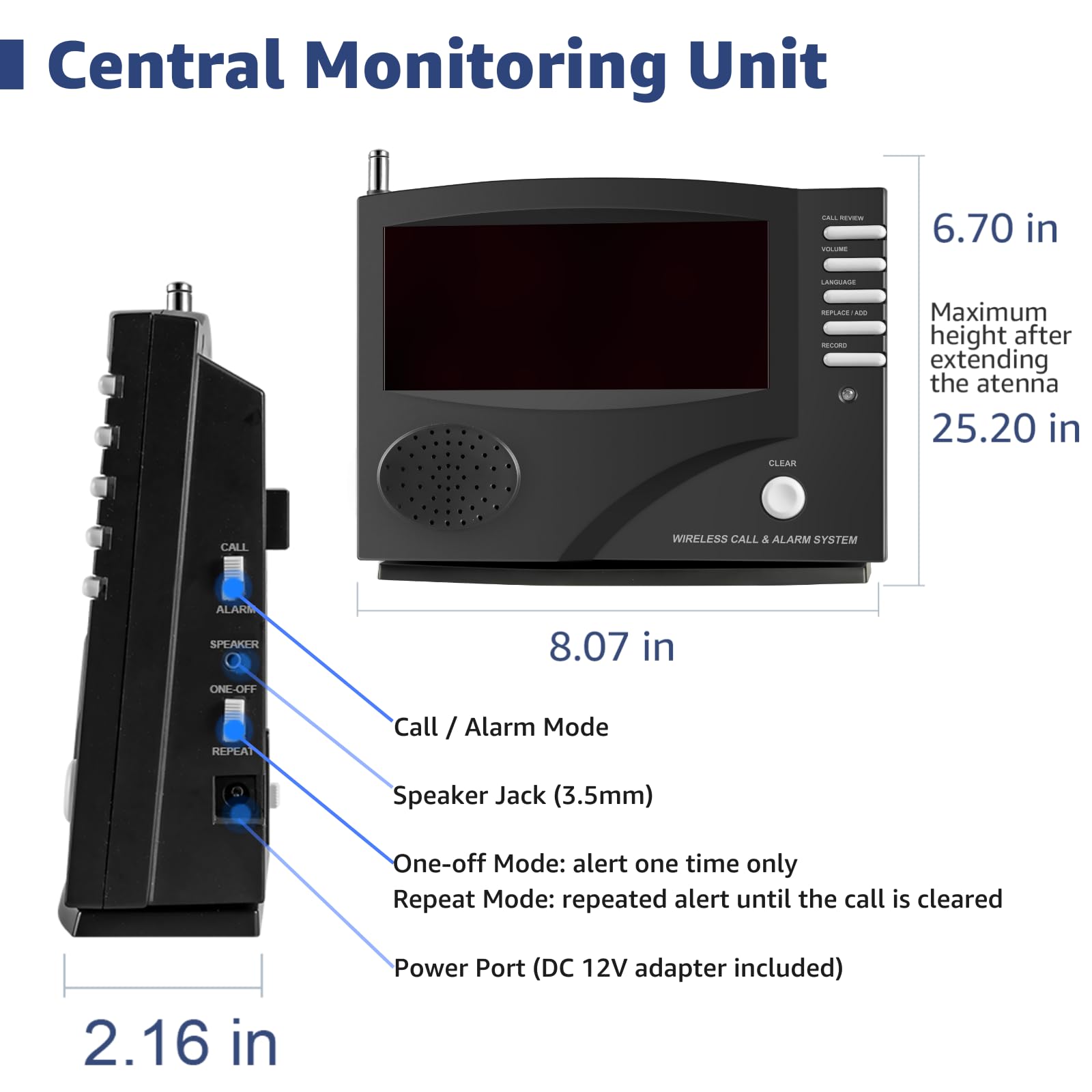 Sistema di chiamata per infermieri, unità di monitoraggio centralizzata, solo per cure cliniche, casa, ristorante, badante wireless, cercapersone anziani, clienti anziani, nero