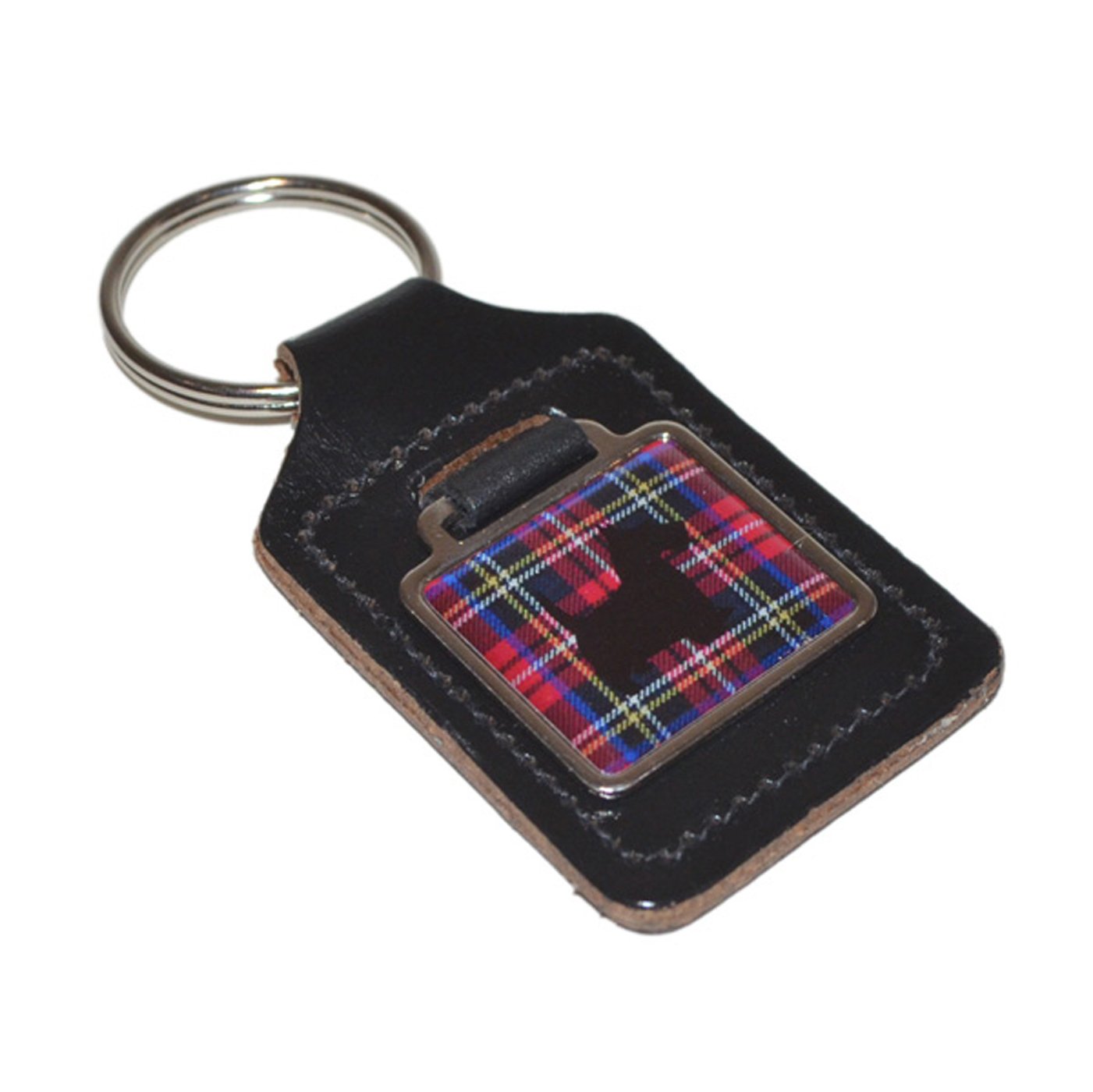 GTR-Gifts Black Leather Key Ring Scottish Royal Stewart Tartan Scottie Dog design