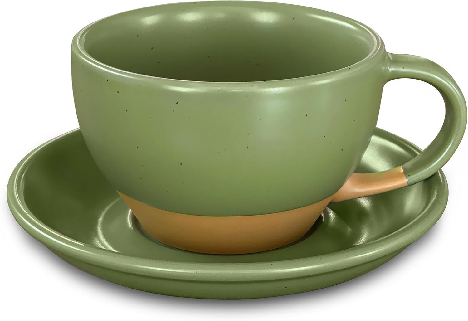 MORA Ceramic Latte Art Mug With Saucer - 10.5 oz, Round Bottom For Perfect Pours - Cafe Cups for Cappuccino, Espresso, Coffee, Tea etc - Porcelain Set for Baristas, Great Gift - Moss Green