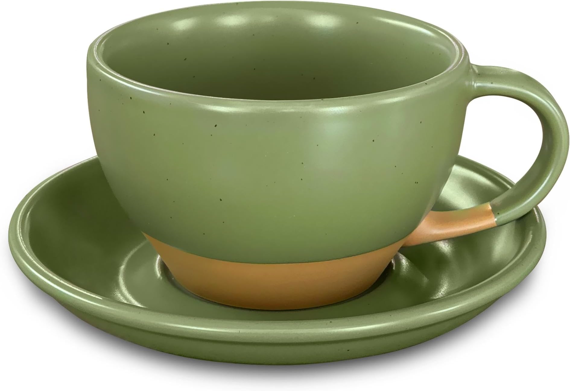 Mora Ceramic Latte Art Mug With Saucer - 10.5 oz, Round Bottom For Perfect Pours - Cafe Cups for Cappuccino, Espresso, Coffee, Tea etc - Porcelain Set for Baristas, Great Gift - Moss Green