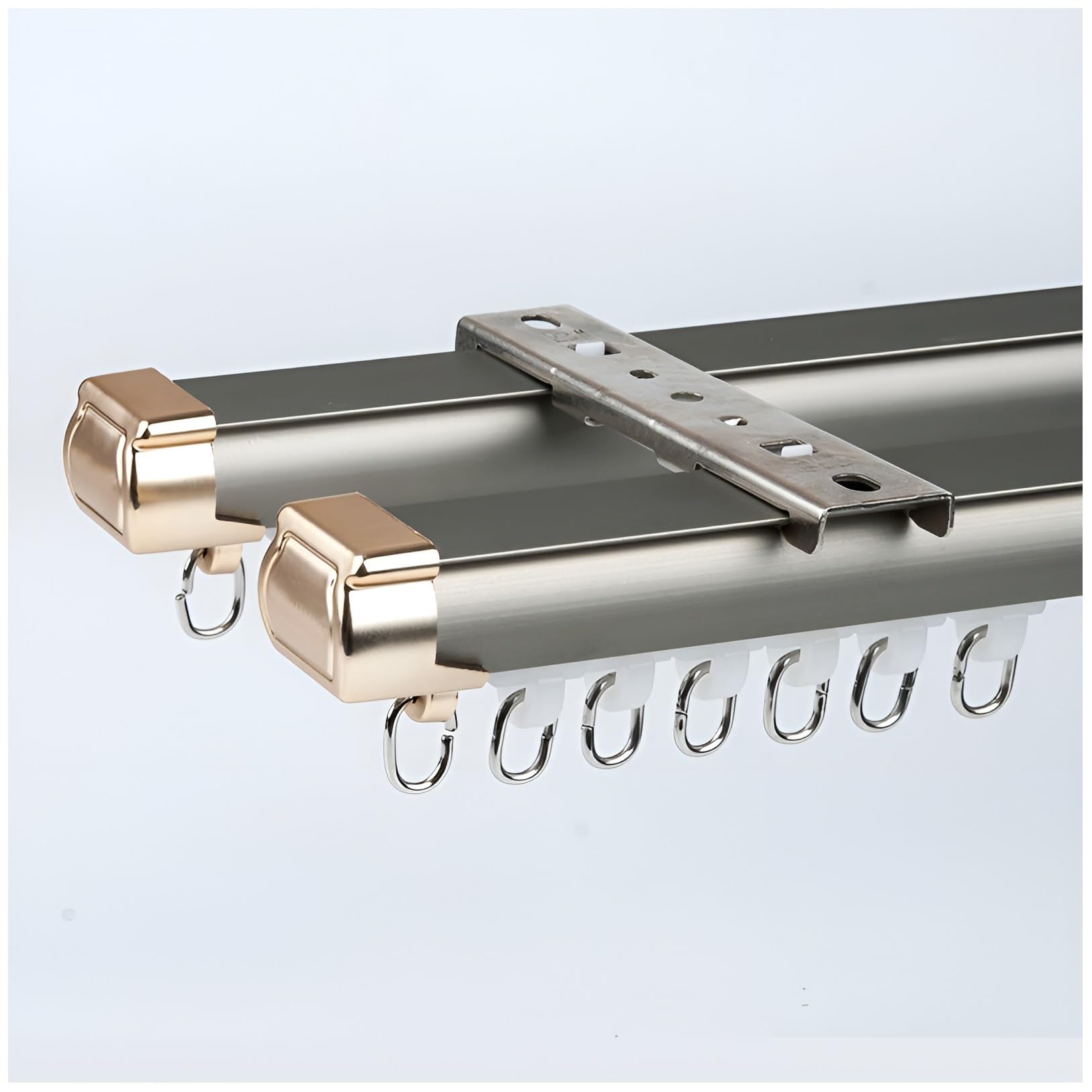 WQPMNYG Aluminum Double Curtain Rod Track SystemCeiling/Wall Mounted for Living Room Bedroom Shower StallChampagne Finish 3.5m (11.5ft) Stylish & Durable