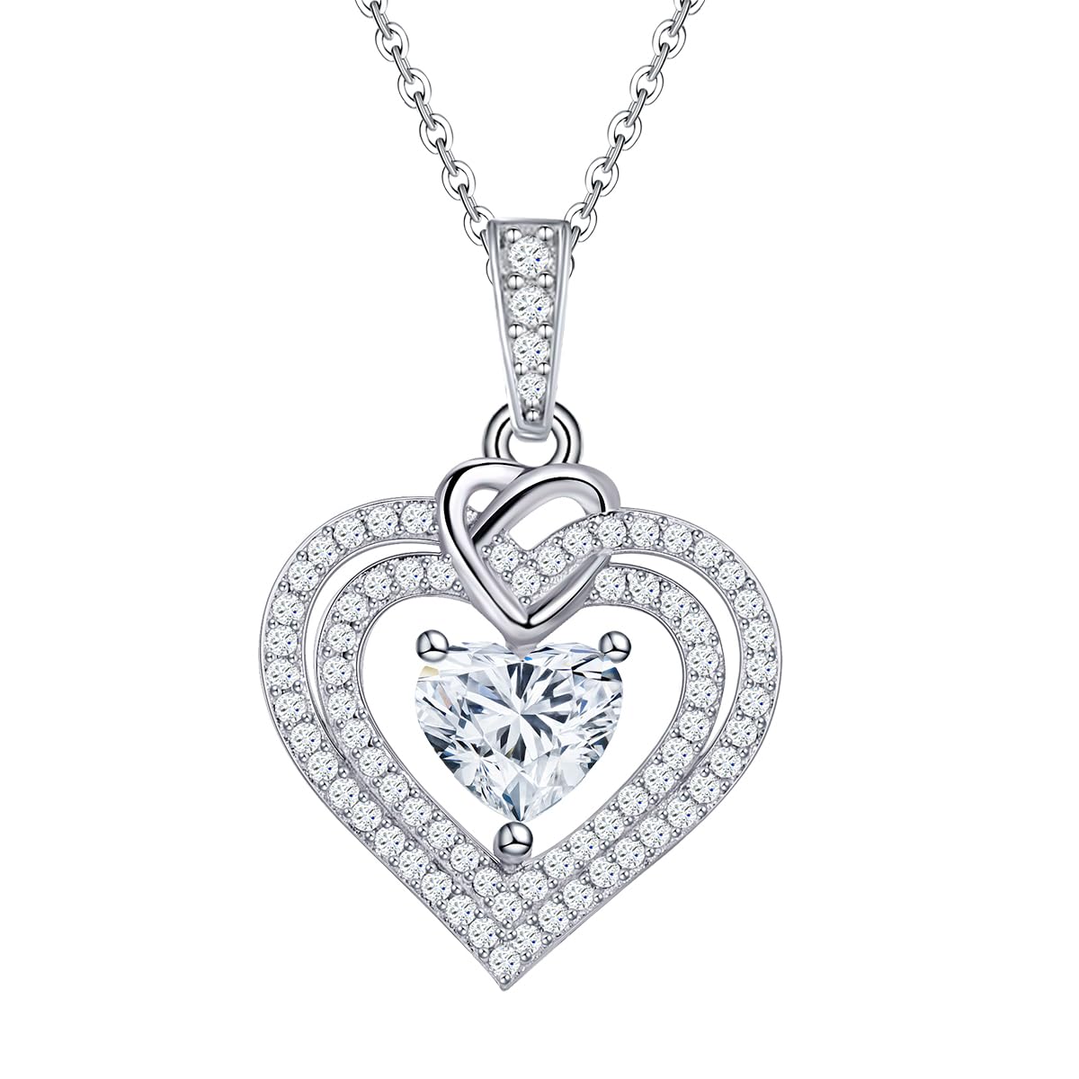 TCXOO Heart Necklace For Women, 925 Sterling Silver 2 Carat Moissanite Diamond Necklace Pendant Birthday Valentine Jewelry Gifts for Her