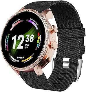 Compatible for Fossil Gen 6 Smartwatch Band, Lamshaw Breathable Nylon Woven Fabric Replacement Accessory Strap Compatible for Fossil Gen 6 42mm / 44mm Smartwatch (Black, 42mm case Women)