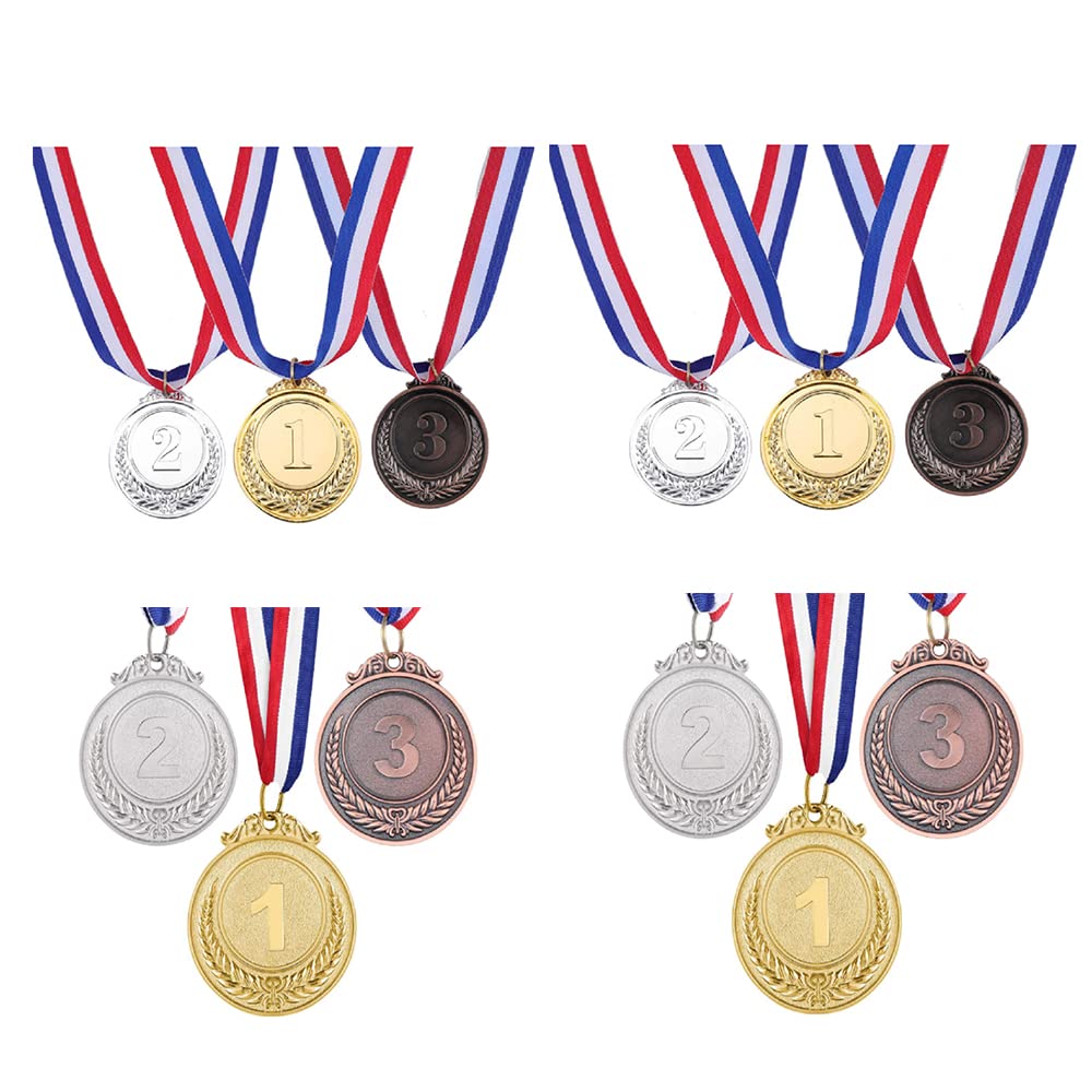NA 12 Pieces Gold Silver Bronze Award Medals with Neck Ribbon,Olympic Style Winner Medals for Sports, Small Wheat Pattern Award Medals for Kids School sports， Competitions（2.5 Inch ）