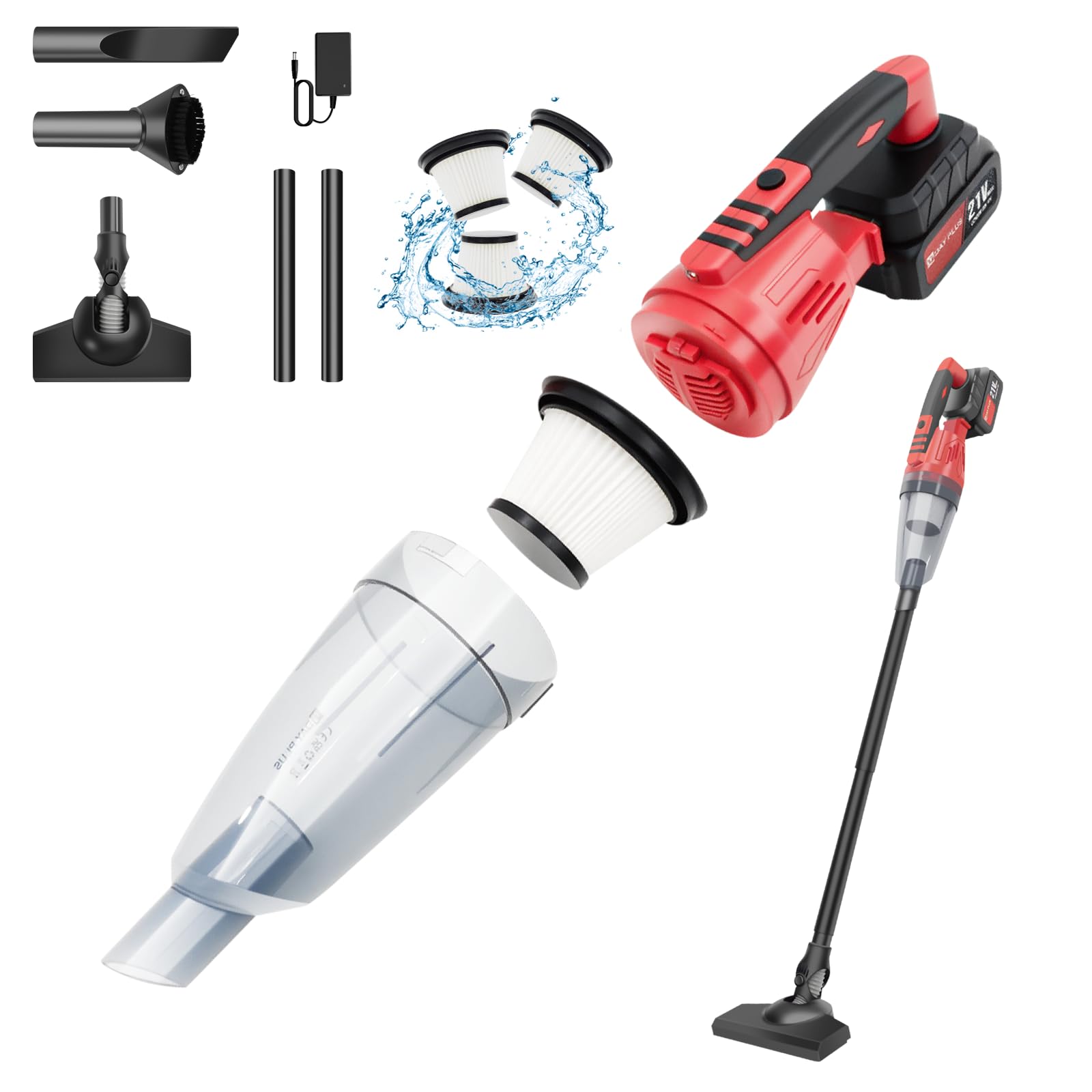 Cordless Handheld Vacuum Cleaner, 2 in 1 Car Hoovers Cordless Powerful USB Rechargeable Car Vacuum Portable Handheld Hoover with LED Light, 0.6L Dust Cup, 2200mAh Battery Mini Vacuum Cleaner
