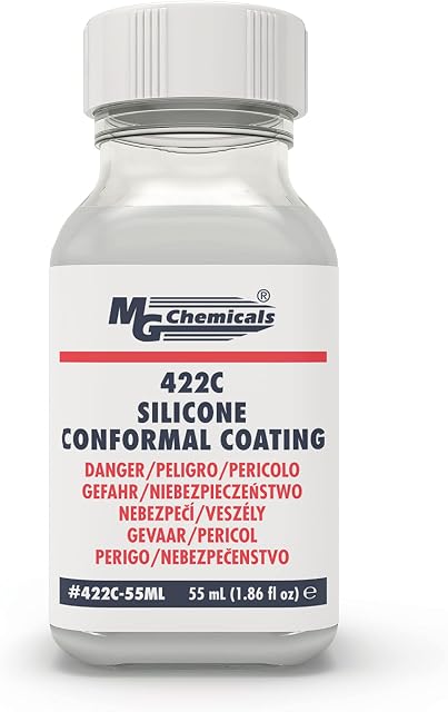 422C Conformal Coating - Silicone with UV Indicator, UL 94V-0 (File # E203094), 55mL Glass Bottle with brushes