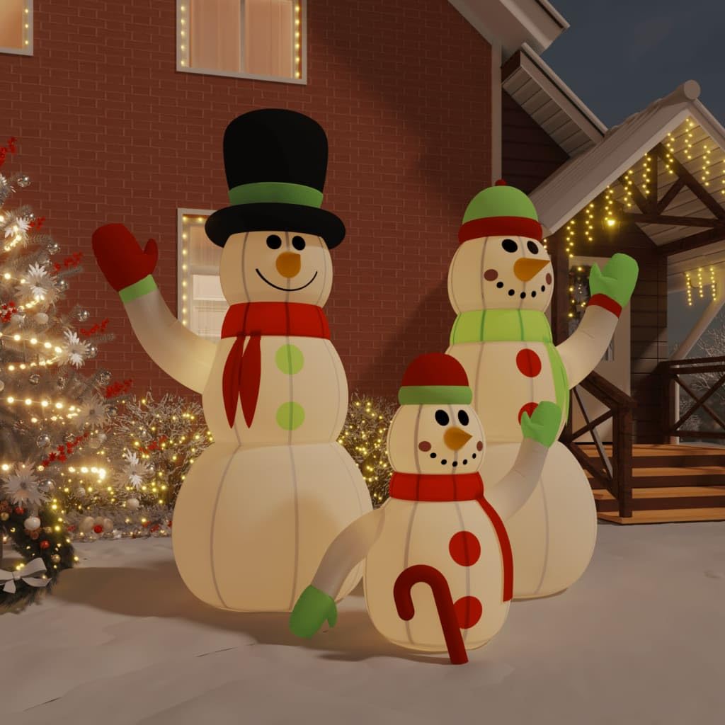 Aufblasbare Schneemann-Familie mit LEDs, wetterbeständiges Oxford-Gewebe, 400x190x360 cm, mit Timer, Stromanschluss, für Garten, Balkon, Terrasse, Weihnachtsbeleuchtung