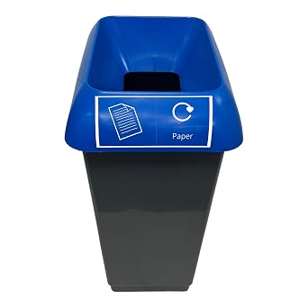 Chabrias Ltd 50 Litre Recycling Waste Bin With Lid & Logo Sticker Included Blue Lid & Paper Logo