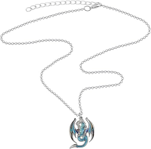 Miniatura 4 de BONSNY Esmalte fantasía dragón collares colgante para mujer joyería símbolo de la suerte 18" (azul), Esmalte, No es una piedra preciosa