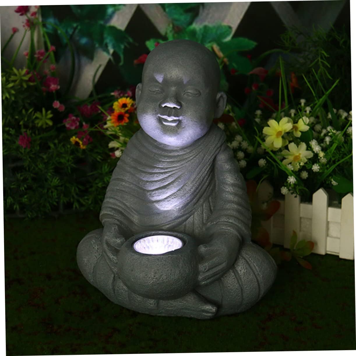 Sosoport Garden Decor Solar Lamp Monk Statue Yard Light Solar Power Outdoor Decorative Garden Lighting