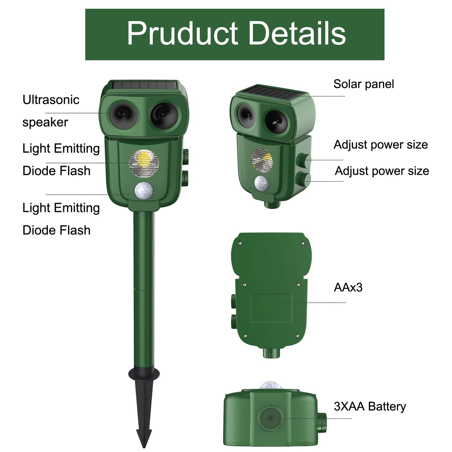 Ultrasuoni per gatti,Spaventatore per gatti da giardino a ultrasuoni con sensore a infrarossi,con flash a LED e sensore di movimento PIR,frequenza da 13-17 kHz,Ideale per Fattorie,Giardini e Cortili