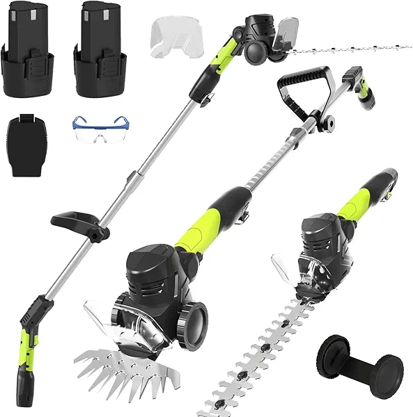 3-in-1 Cordless Hedge Trimmer: 13ft Reach & Adjustable Pole Hedge Trimmer - Lightweight with Dual Batteries - Grass Shears for Women Seniors - Garden Lawn Shrub Pruning Tool (Green)