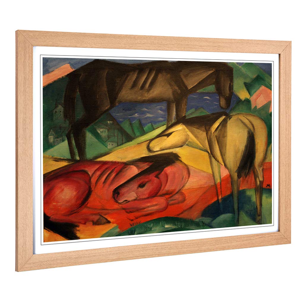 Big Box Art Framed Print of Franz Marc Three Horses Design | Wall Art Picture | Home Decor for Kitchen, Living, Dining Room, Bedroom, Hallway, Office, Oak, A2 / 24.5x18 Inch / 62x45cm