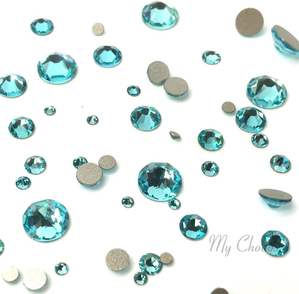 LIGHT TURQUOISE (263) green teal 144 pcs 2058/2088 SWAROVSKI Crystal Flatbacks rhinestones nail art mixed with Sizes ss5, ss7, ss9, ss12, ss16, ss20, ss30 from Mychobos (Crystal-Wholesale)