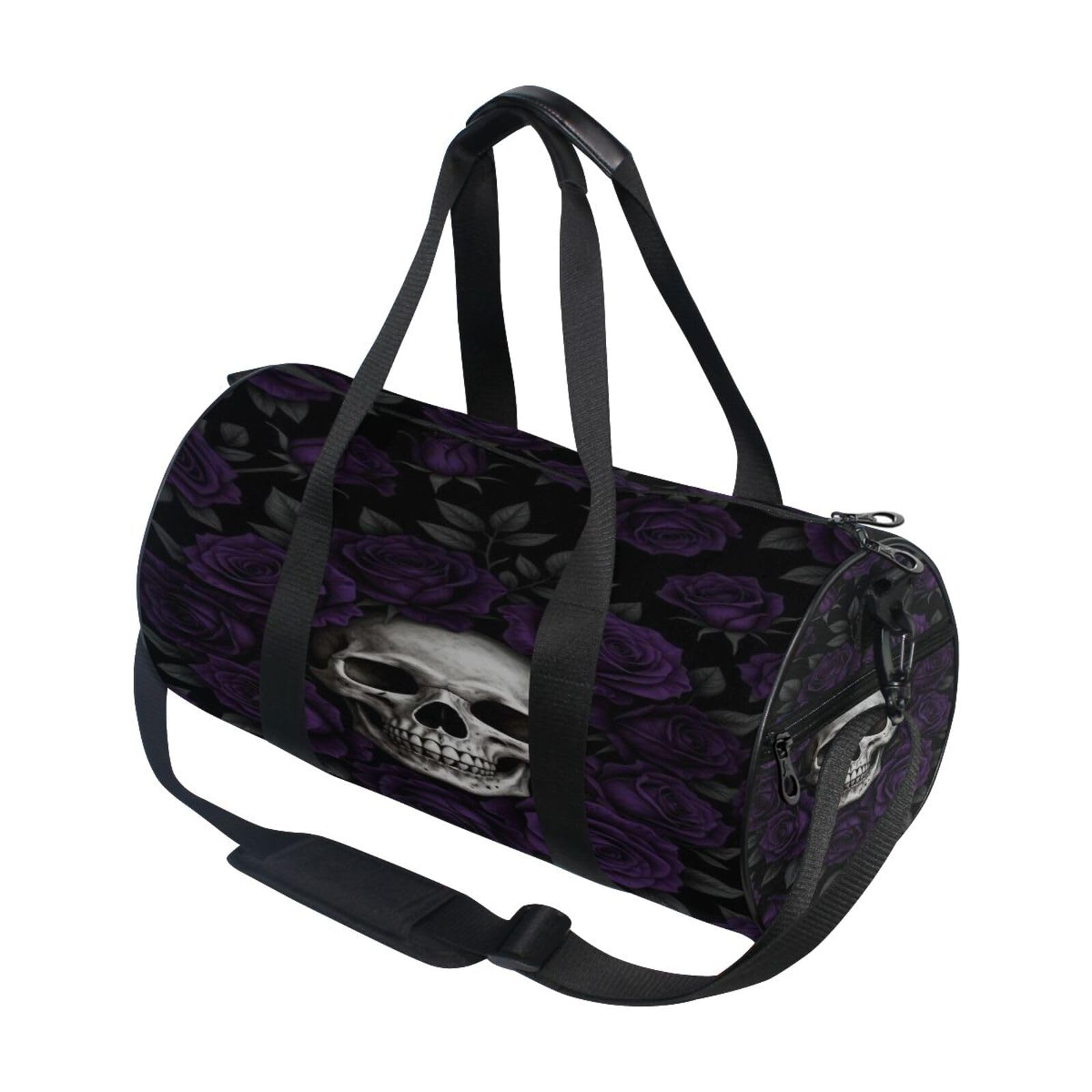 Bolsa de gimnasio redonda con patrón gótico de rosas y calaveras 7