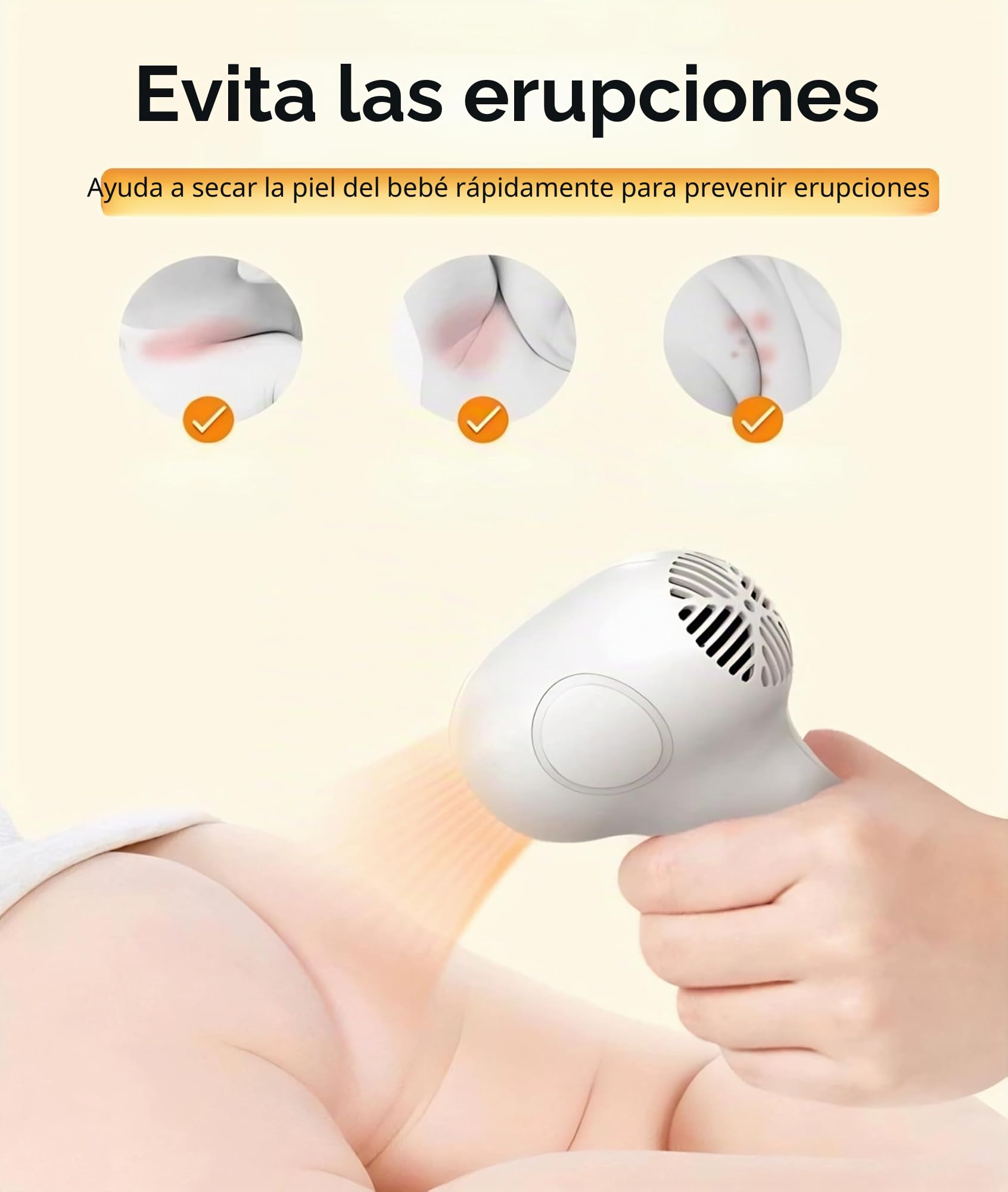 Secador de Pelo para bebé, bajo Nivel de Ruido, Calor Suave para Bebés Pequeños, Secador de Pelo Inalámbrico Recargable de Temperatura Constante de 2 Velocidades, Secador de