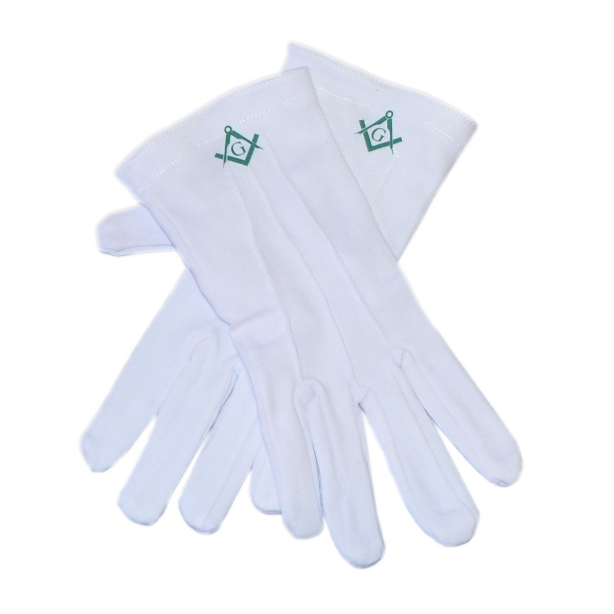 Gtr-Prestige Giftware Men's White One Size Cotton Gloves With Scottish Rite Green Masonic Design With G
