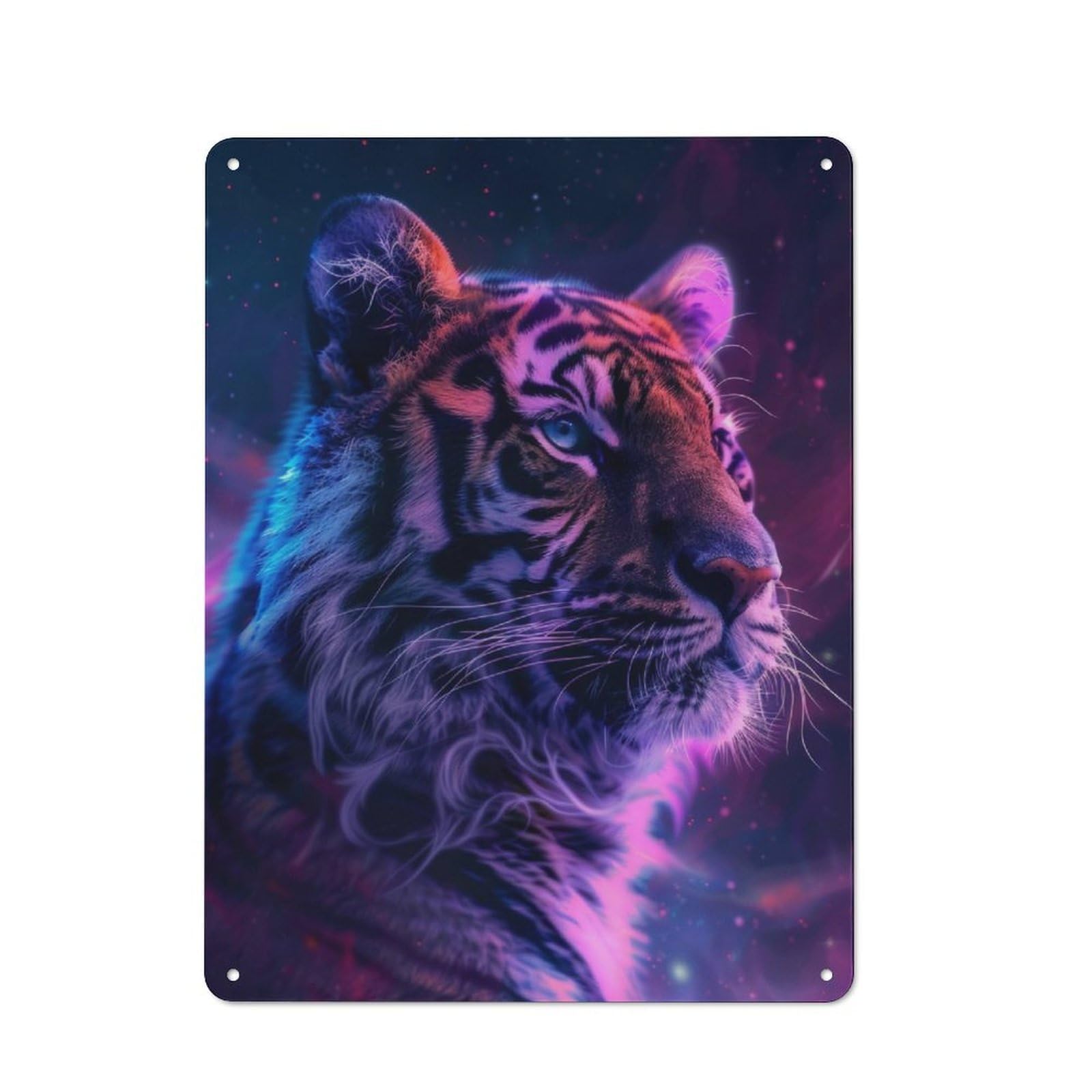 Junmoney Tiger Space Animal Rustic Metal Sign 40X30cm For Hallway Wall, For Collectors Of Rustic Metal Wall Decor