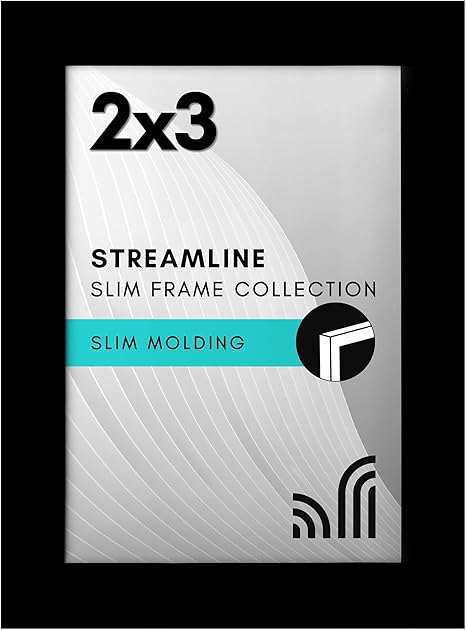 Americanflat 2x3 Picture Frame with Polished Crystal-Clear Glass - Streamline Collection - Thin Border Photo Frame for Tabletop Display - Easel Stand Included - Black
