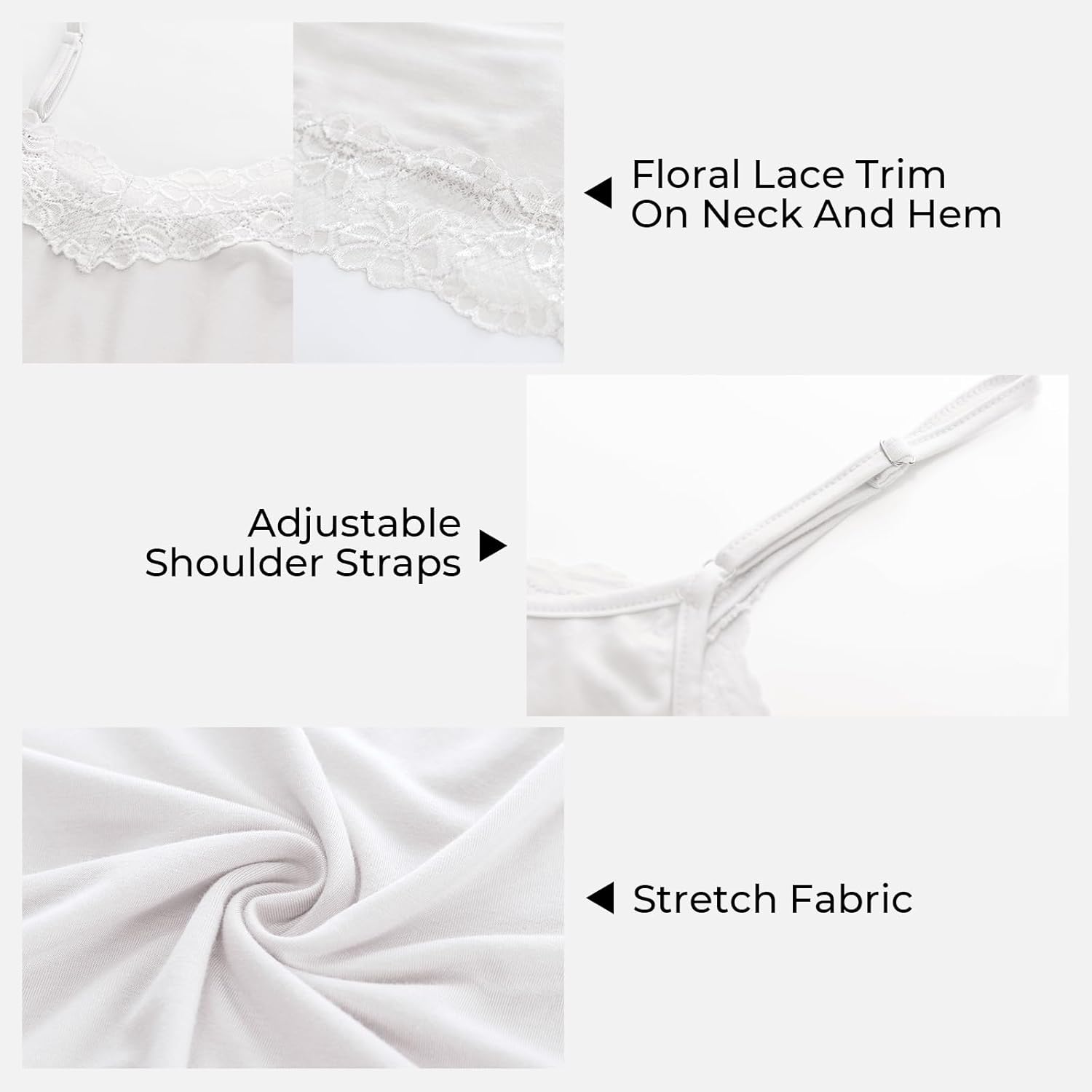 Kate Kasin Women's Adjustable Spaghetti Strap Lace Trim Cami Tunic Tank Top 2PACK - Image 5