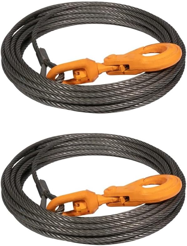 2 Pack 3/8" x 75' Winch Cable Steel Core Rope