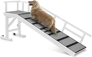 Dog Ramp for Bed or Couch, Wooden Pet Ramp with 20° Gentle Slope, Removable