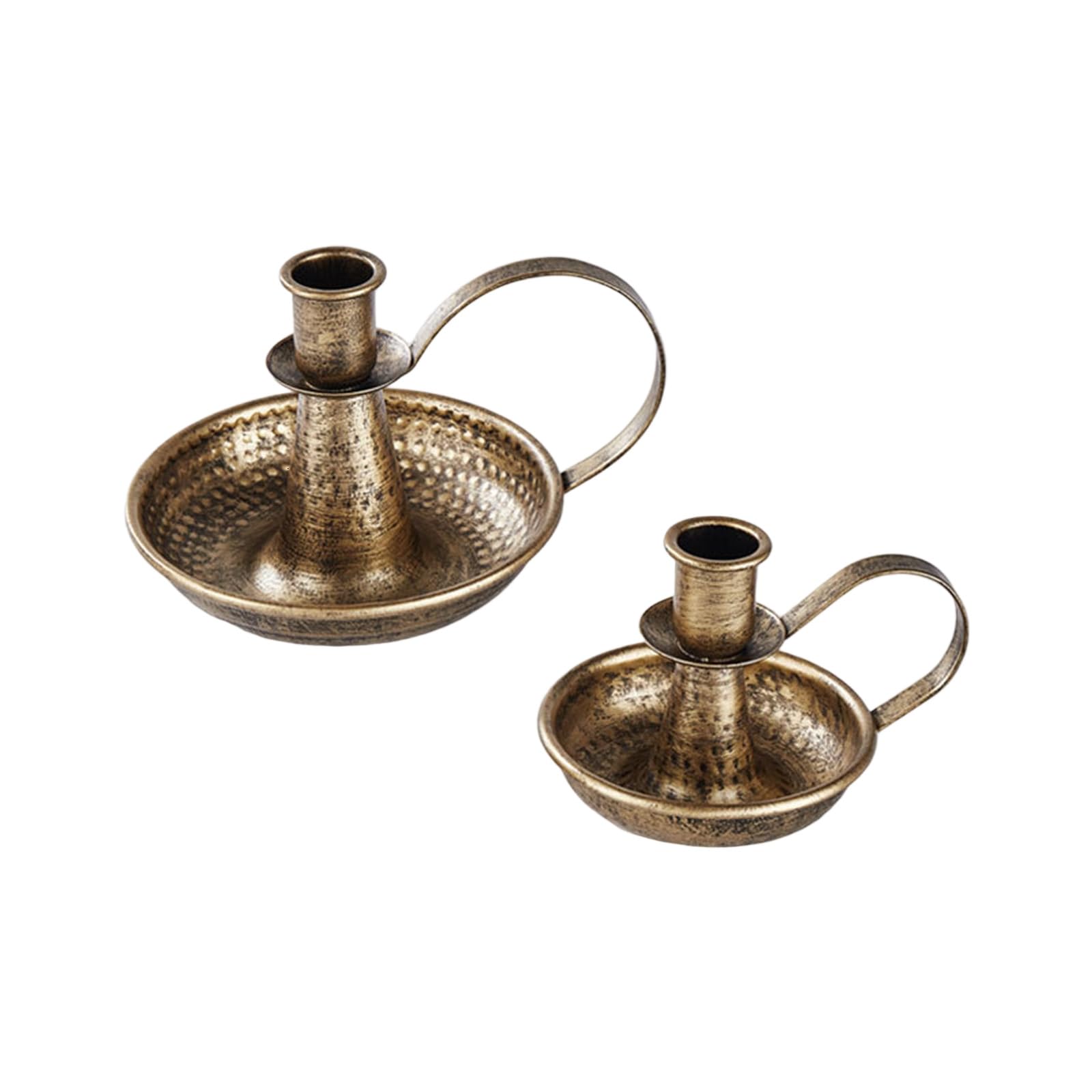 2pc Rustices Metal Candlesticks Holders for Fireplaces Mantel Wedding Receptions Taper Candlesticks with Handle Gifts Antique Iron Holders
