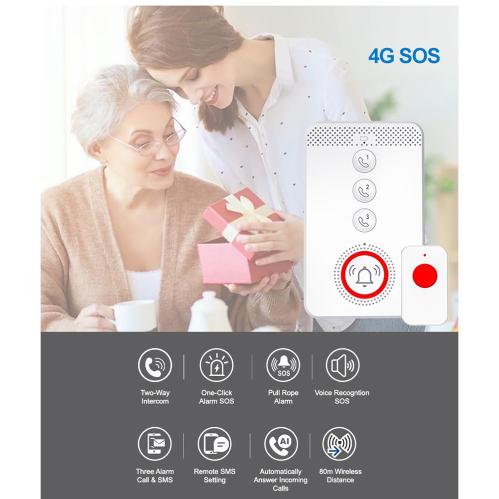 Allarme di Emergenza con Pulsante SOS per Anziani 4G LTE GSM per Assistenza Agli Anziani Versione Europea