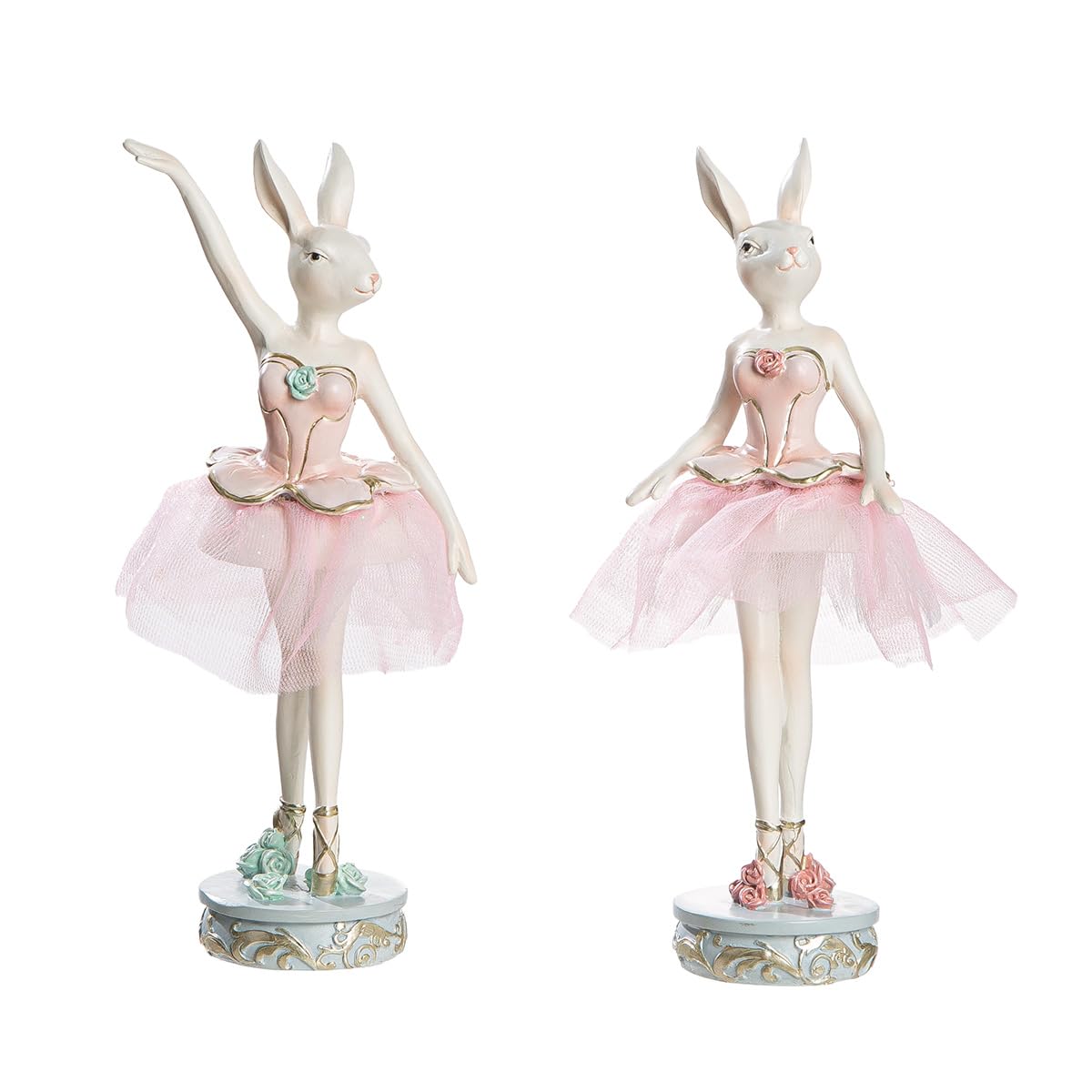 MF Primabella Ballett Hase Dekofigur, Weiß mit Rosa Tüllrock, Kunstharz, 20,5 cm Höhe, Ostern Frühlingsdekoration, Ballettmotiv mit Standfuß
