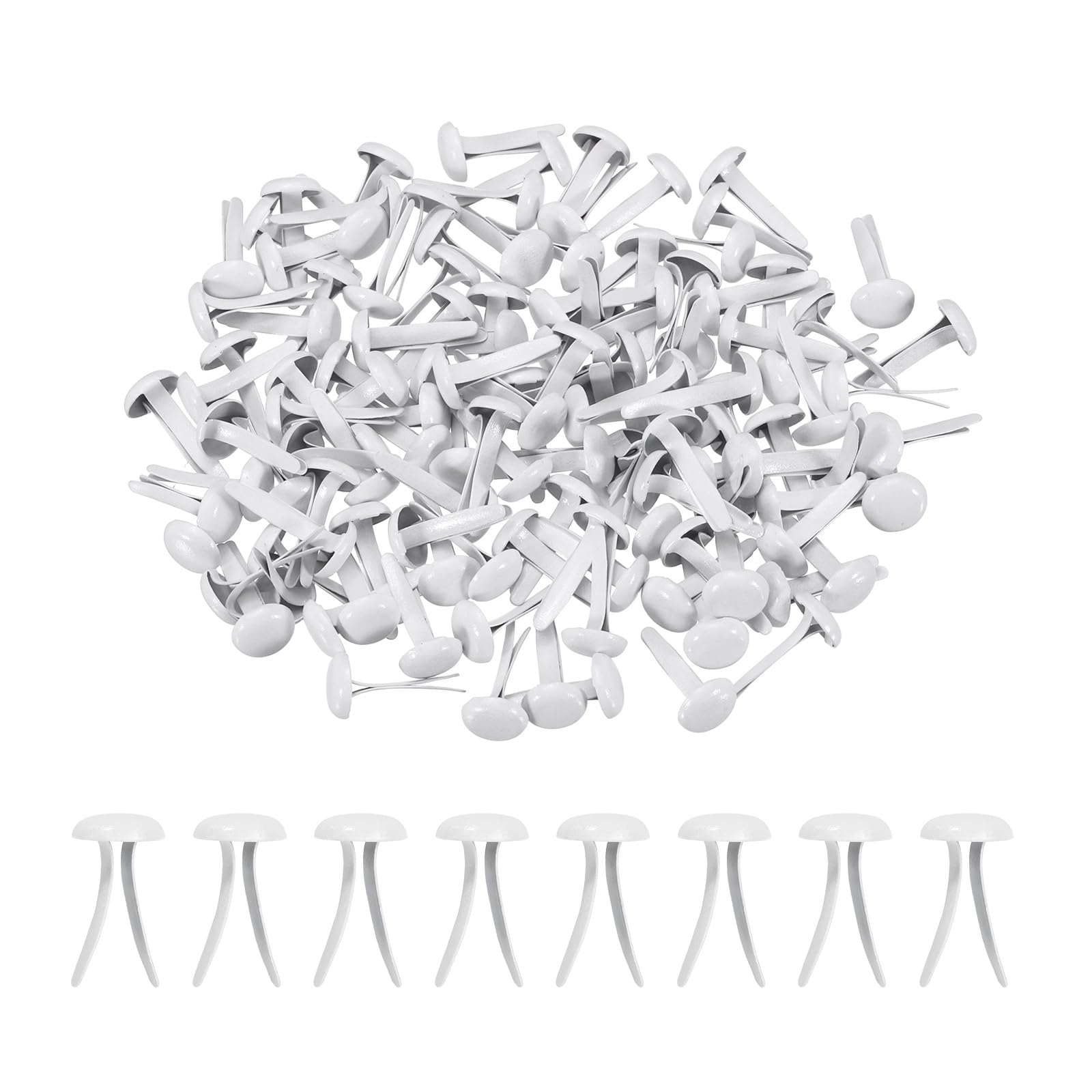 PATIKIL 120 Pcs Brads Paper Fasteners, 8 x 4.5 mm Metal Round Head Split Pins, Prong Brads for Scrapbooking Leather Craft Decorative DIY Supplies, White